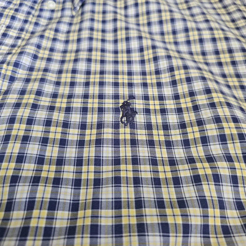 RL Ralph Lauren Blake Medium‎ Button Down Shirt Mens Short Sleeve Checkered Blue